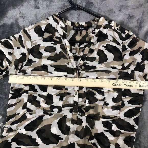 Speed Limit Black Brown Camouflage Blouse  Sliver Stud Buttons Size Large - Picture 7 of 9